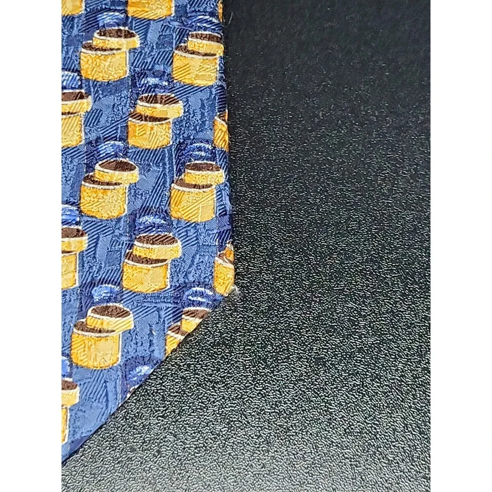 Ermenegildo Zegna Men's Necktie Blue Gold Top Hat Silk 3.75 x 58 Good